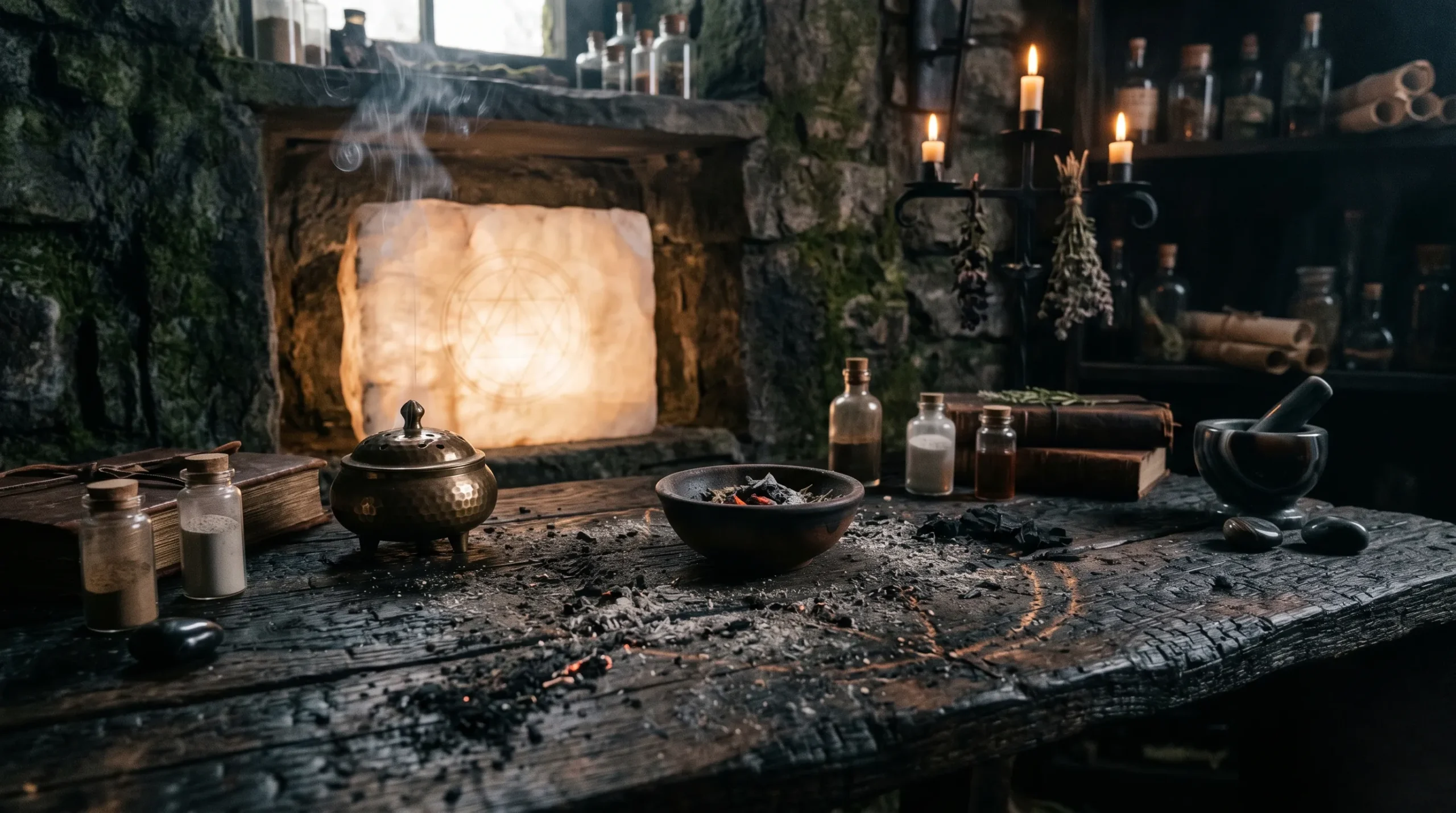 Un vieux grimoire ouvert dans une ambiance mystique pour expliquer la signification de 03h30. 03h30 signification