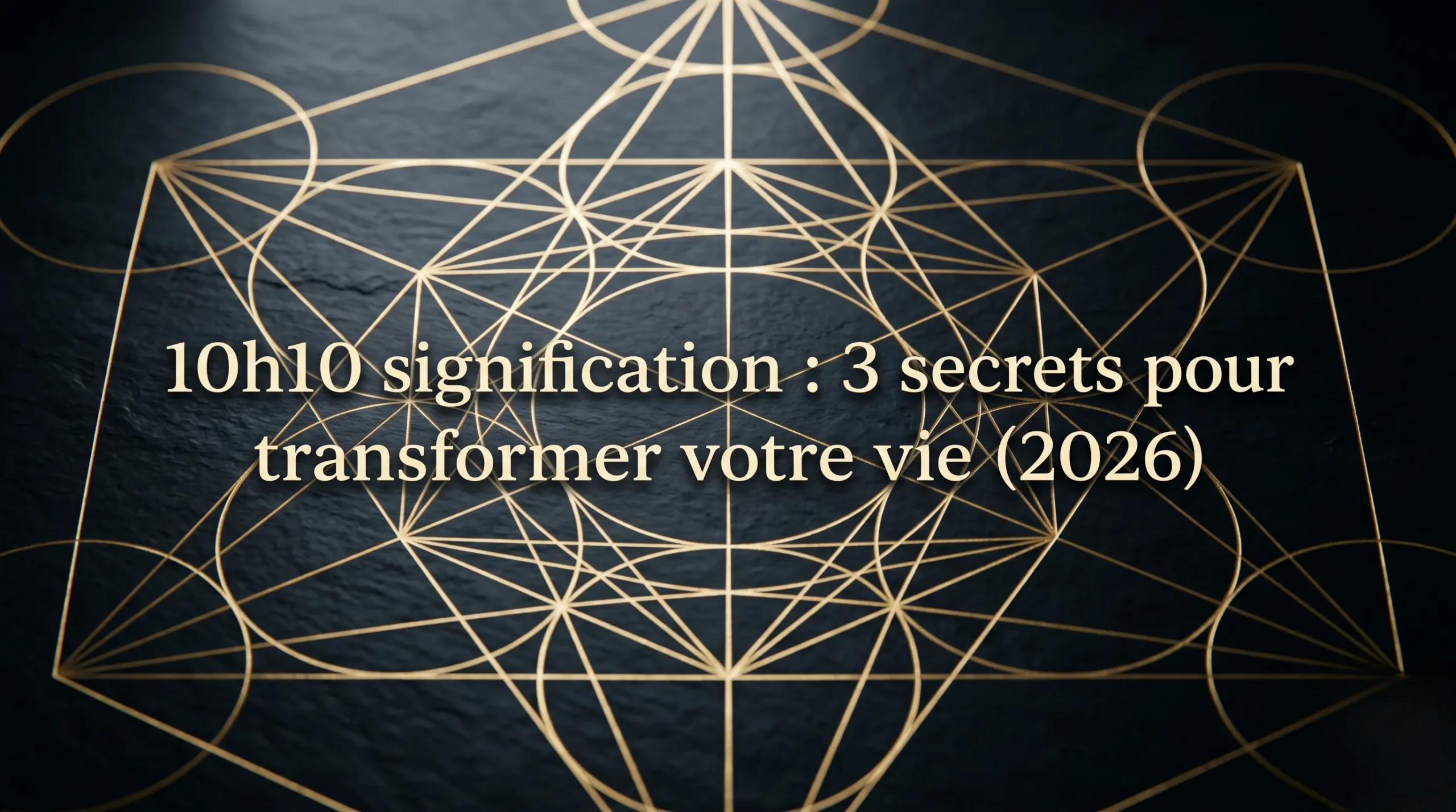Géométrie sacrée dorée sur ardoise sombre représentant la puissance spirituelle.