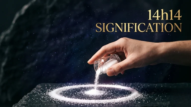 Un rituel au sel créant une forme géométrique, pour illustrer la signification de 14h14.