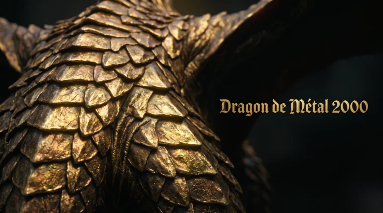 Gros plan sur des écailles de dragon métallique pour un article sur le signe chinois 2000.