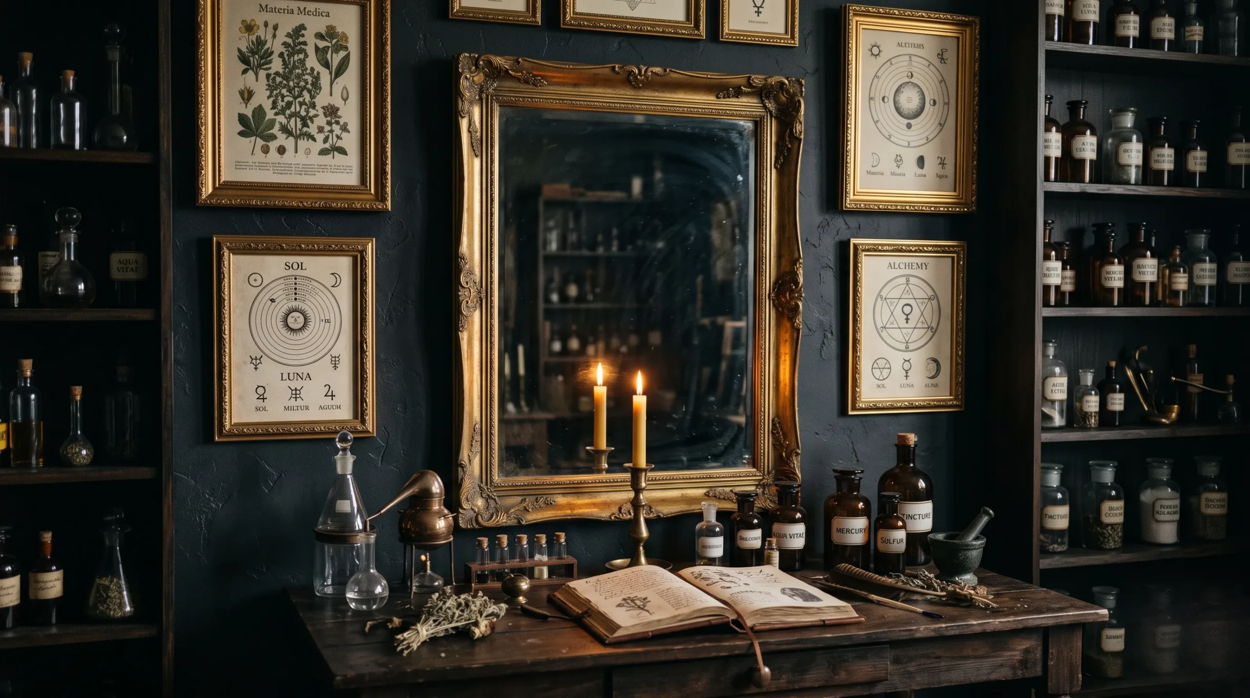Un miroir ancien reflétant une bougie, symbolisant la conscience et la grâce divine. Je suis ce que je suis