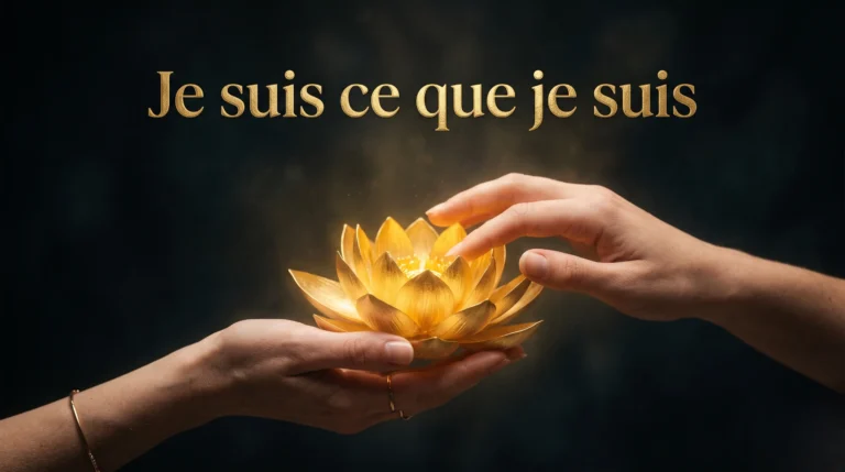 Mains touchant un lotus doré pour illustrer la grâce divine et l'éveil.
