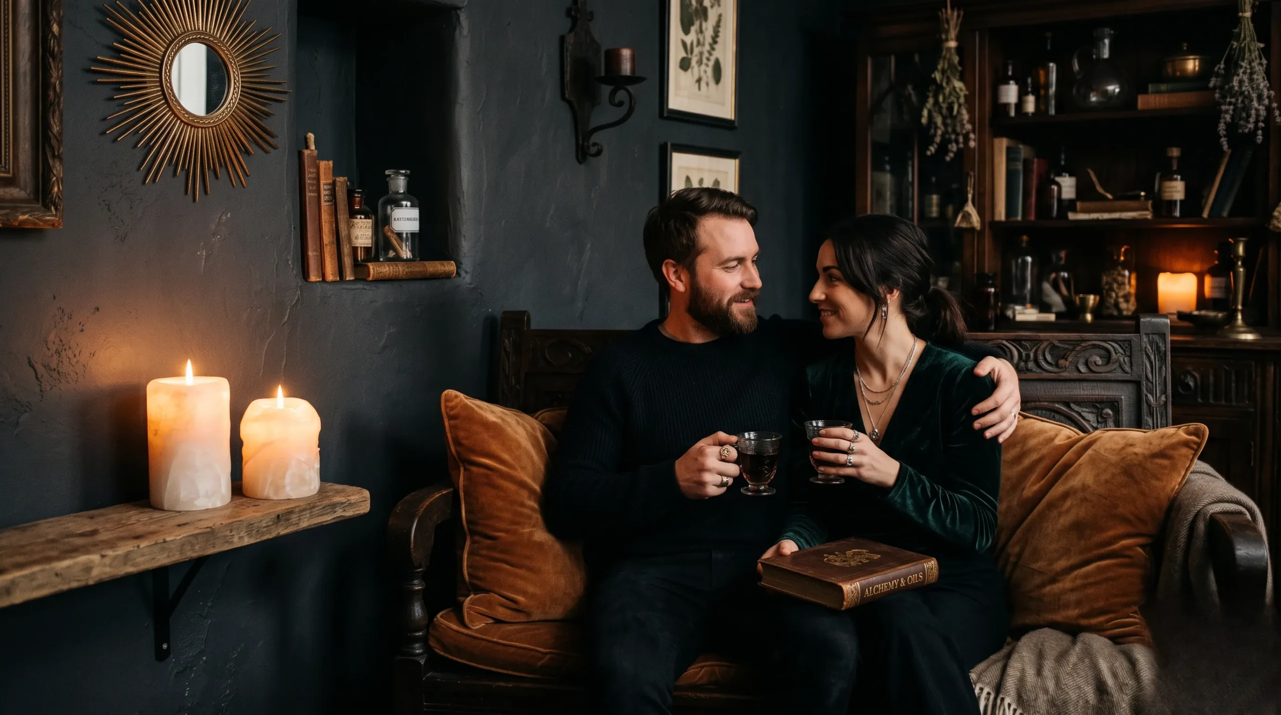 Coin romantique et mystique aux lueurs de bougies et coussinages chaleureux, dédié à l'astrologie de Junon. junon astrologie