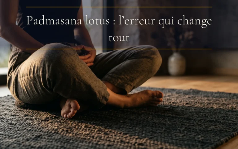 Une personne en posture de padmasana lotus sur un coussin de meditation dans une piece tamisee