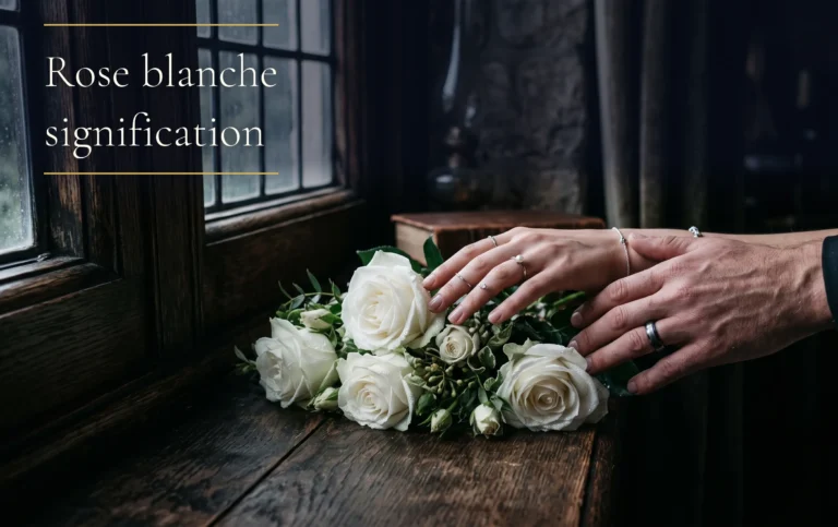 Un bouquet de roses fraiches dont la rose blanche signification spirituelle est mise en valeur par la lumiere